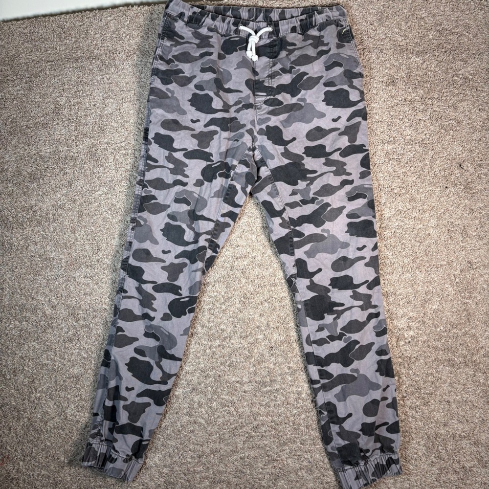 Divided H&M Camo Jogger Pants Elastic Waist Drawstring Casual Gray‎ Mens 30